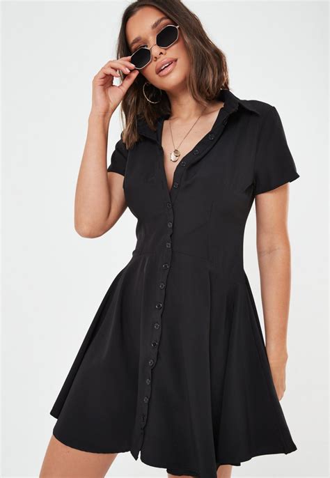 Robe Courte Avec Col De Chemise Noir 